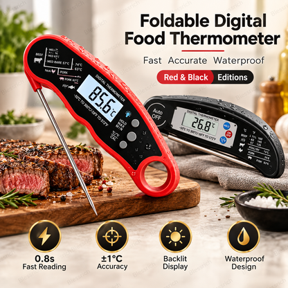 🔥 Stop Guessing! Instant-Read Digital Meat Thermometer 🌡️ – 0.8s Fast Reading | ±1°C Accuracy | Waterproof | Backlit LCD | Foldable 110mm Probe | °C/°F | Perfect for Steak, BBQ, Grilling, Baking & Cooking 🎉 Limited-Time Deal