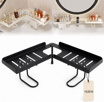 Drill-Free Foldable Faucet Storage Rack Carbon Steel Hollow Design Corner | 180 Degree Multi-angle Rotatable Adjustable over