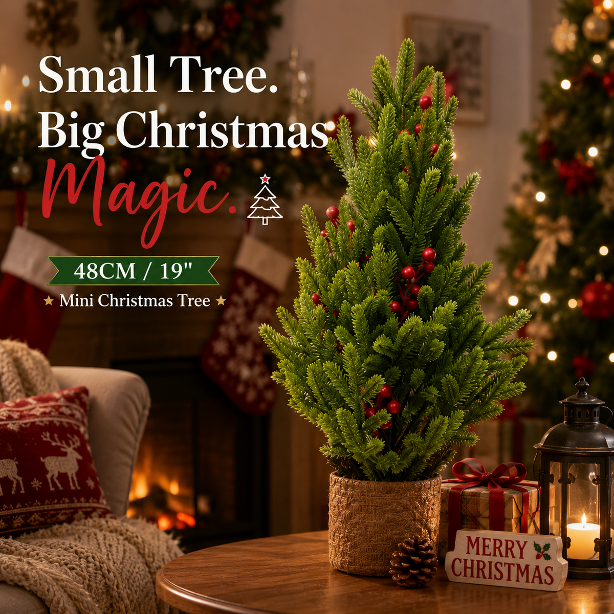 🎄 19" Lifelike Mini Christmas Tree – Festive Tabletop Holiday Decor ✨