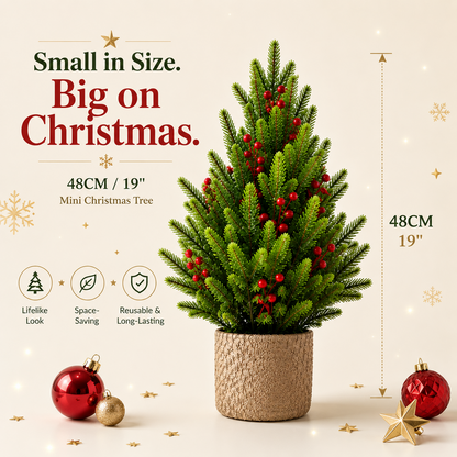 🎄 19" Lifelike Mini Christmas Tree – Festive Tabletop Holiday Decor ✨