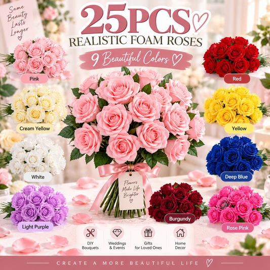 🌸 Everlasting Foam Roses – 25PCS Realistic Artificial Flowers