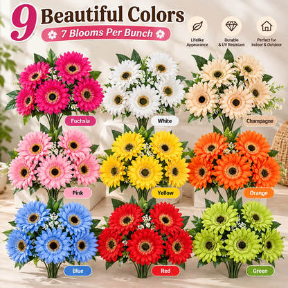 🌼 Realistic Gerbera Daisy Bouquet – 7-Bloom Artificial Flowers for Home Décor