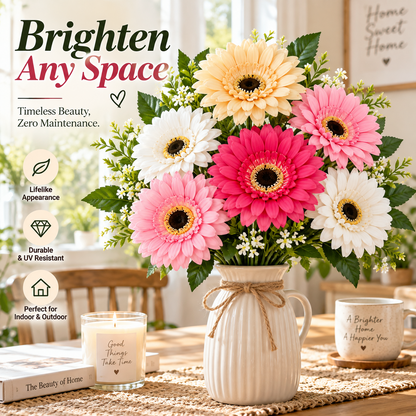 🌼 Realistic Gerbera Daisy Bouquet – 7-Bloom Artificial Flowers for Home Décor
