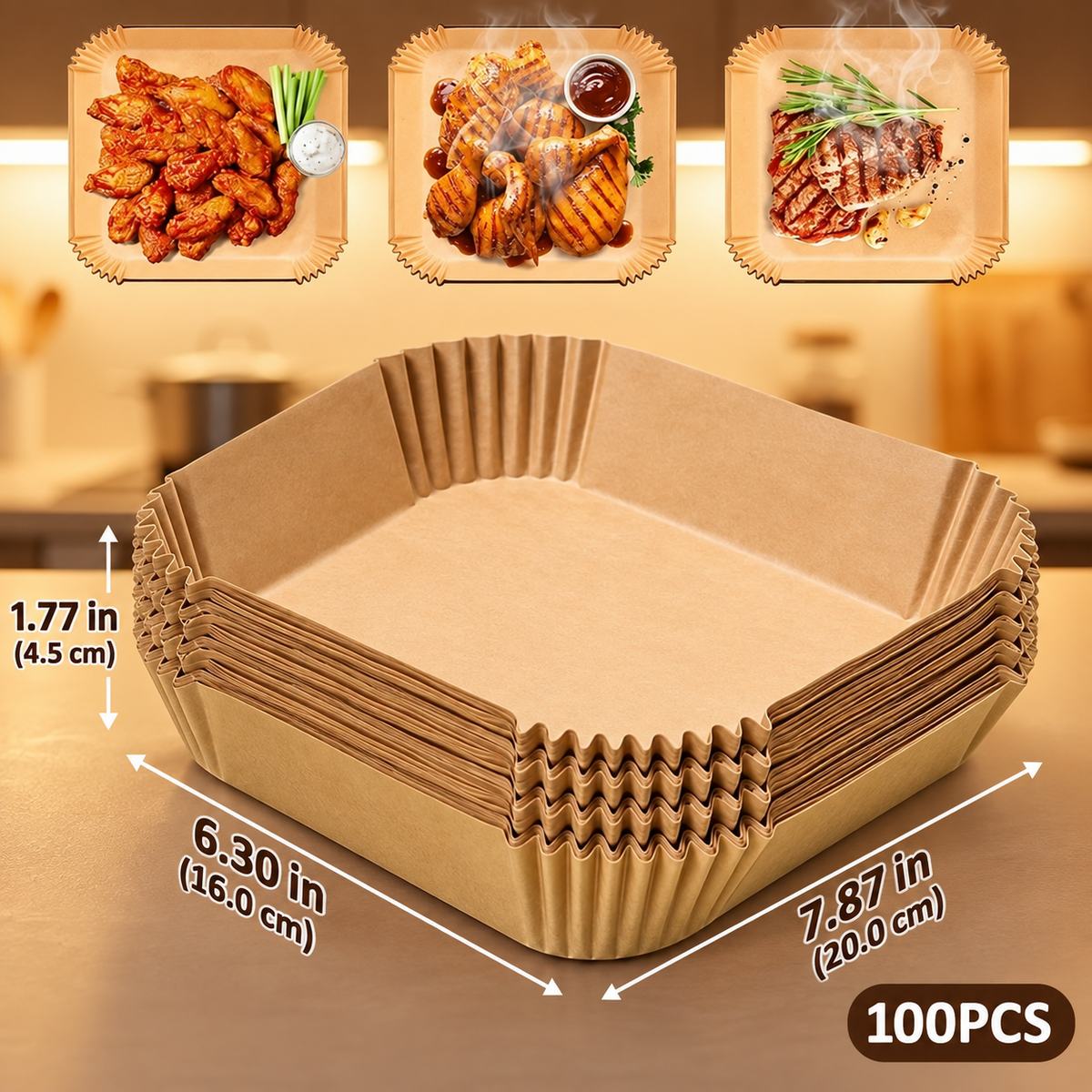 100PCS Disposable Air Fryer Paper Liners – Non-Stick, Oil-Proof & Easy Cleanup
