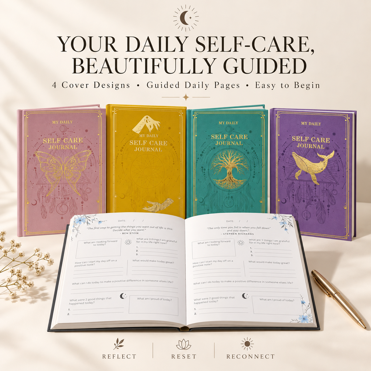 ✨ My Daily Self-Care Journal – Guided Reflection & Gratitude Journal