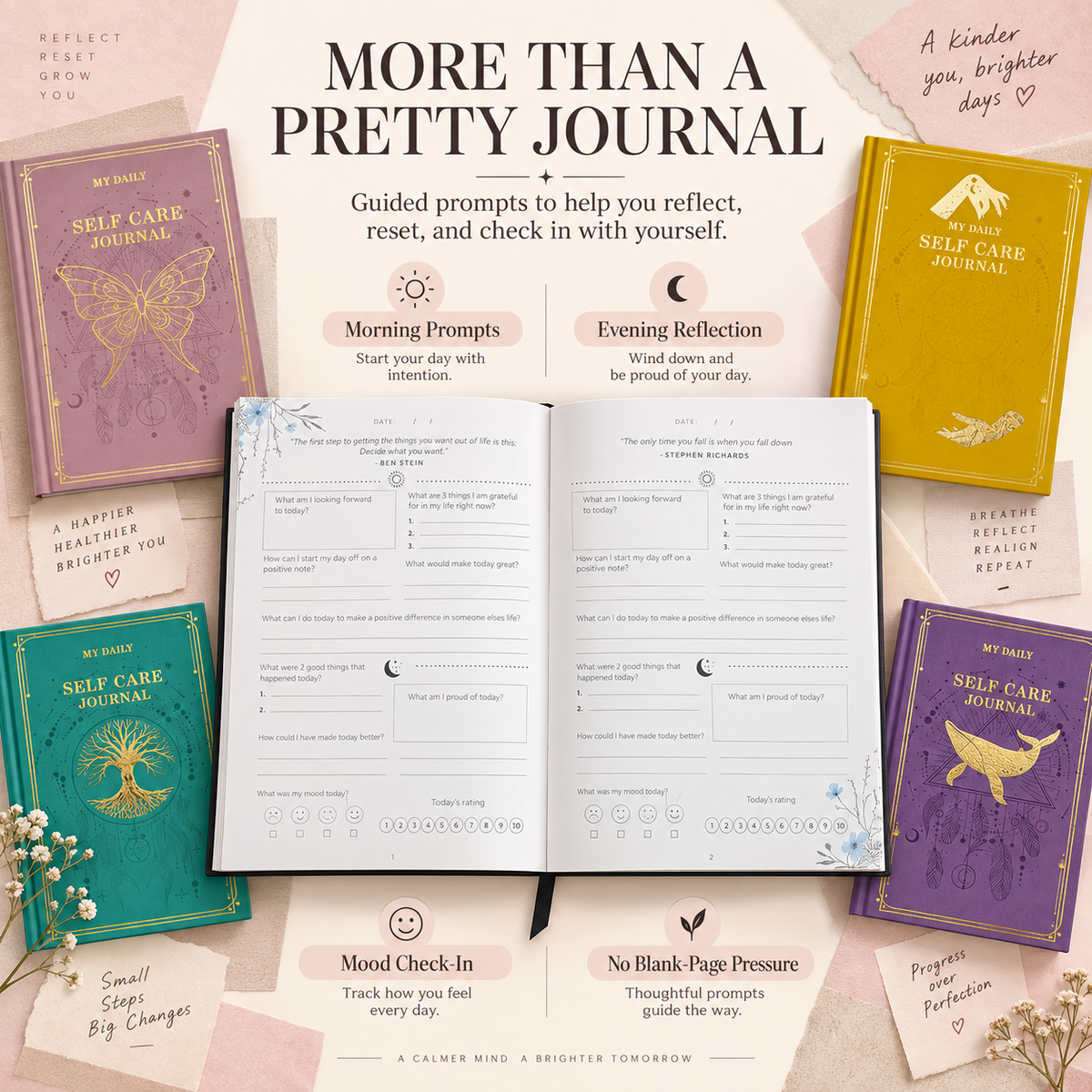 ✨ My Daily Self-Care Journal – Guided Reflection & Gratitude Journal