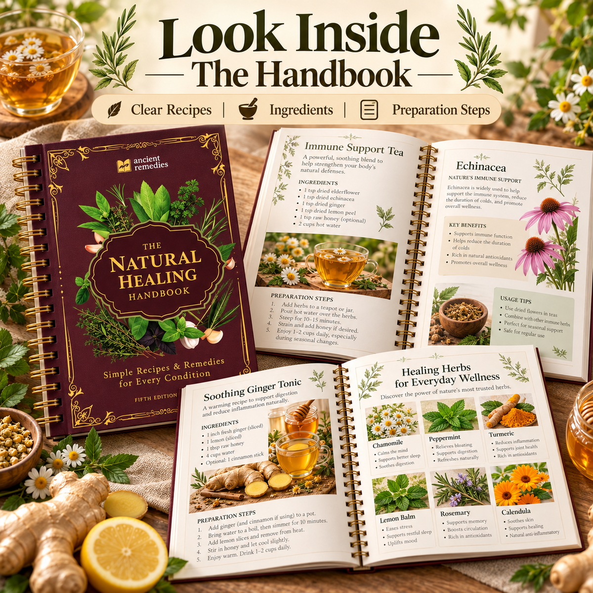 🌿 The Natural Healing Handbook – 256 Herbal Remedies & Everyday Wellness Recipes