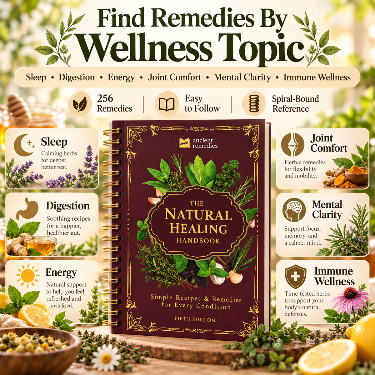 🌿 The Natural Healing Handbook – 256 Herbal Remedies & Everyday Wellness Recipes