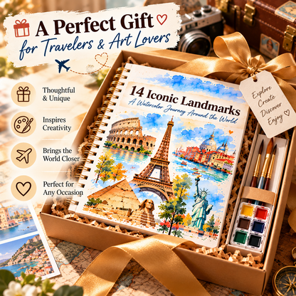 🌍 Paint the World – 14 Iconic Landmarks Watercolor Workbook