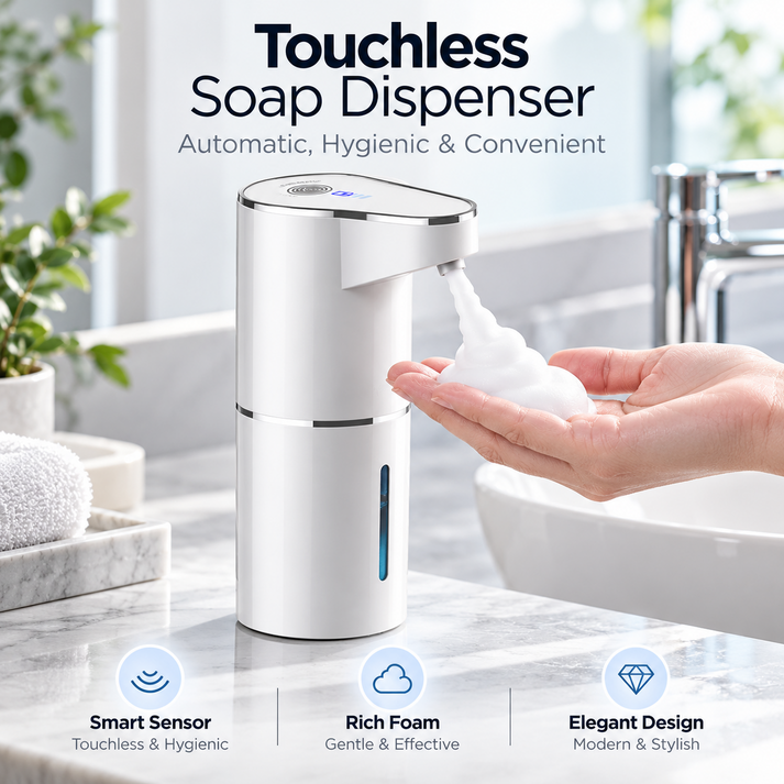 Touchless automatic foam soap dispenser dispensing foam into hands