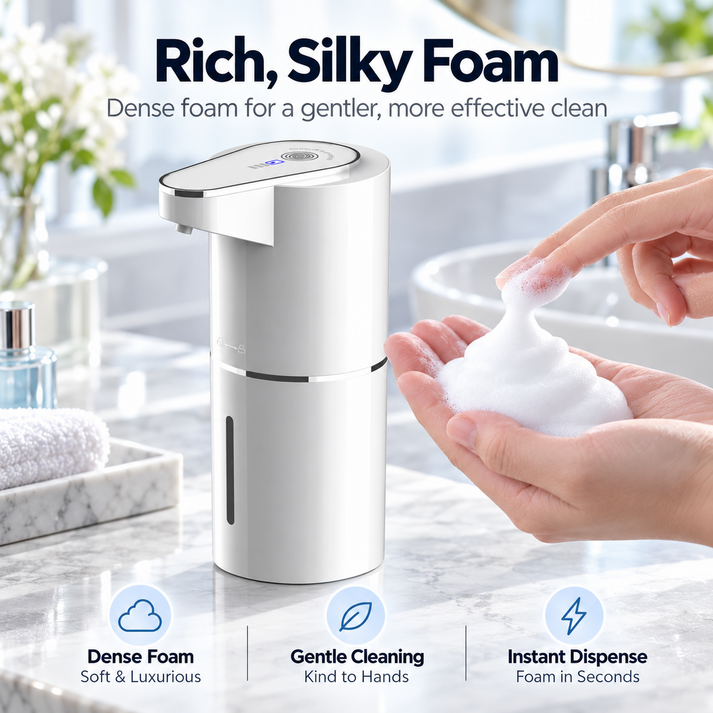 Automatic soap dispenser producing rich soft foam for handwashing