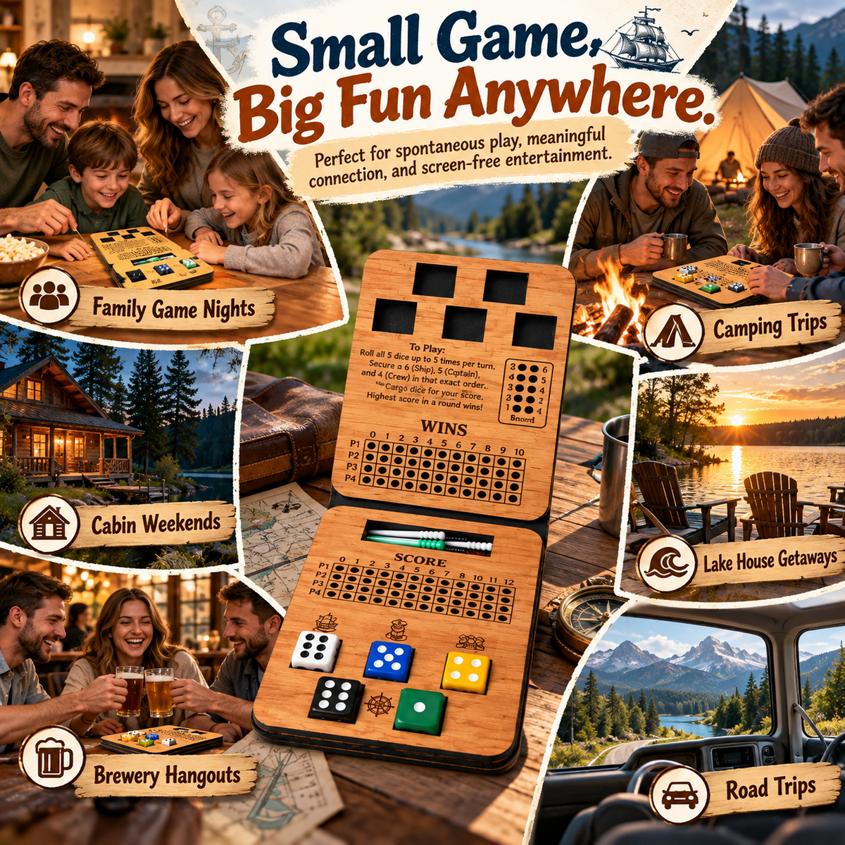 ⚓Ship, Captain, Crew – A Classic Wooden Dice Game For Family & Travel Fun