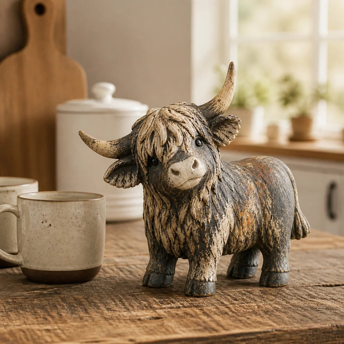🐮 Rustic Highland Cows Figurine – Charming Farmhouse Tabletop Decor