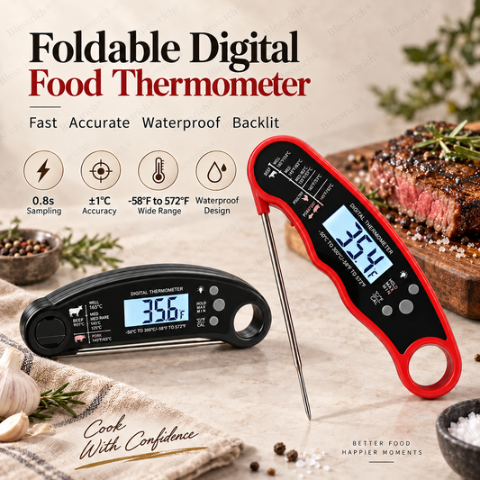 🔥 Stop Guessing! Instant-Read Digital Meat Thermometer 🌡️ – 0.8s Fast Reading | ±1°C Accuracy | Waterproof | Backlit LCD | Foldable 110mm Probe | °C/°F | Perfect for Steak, BBQ, Grilling, Baking & Cooking 🎉 Limited-Time Deal