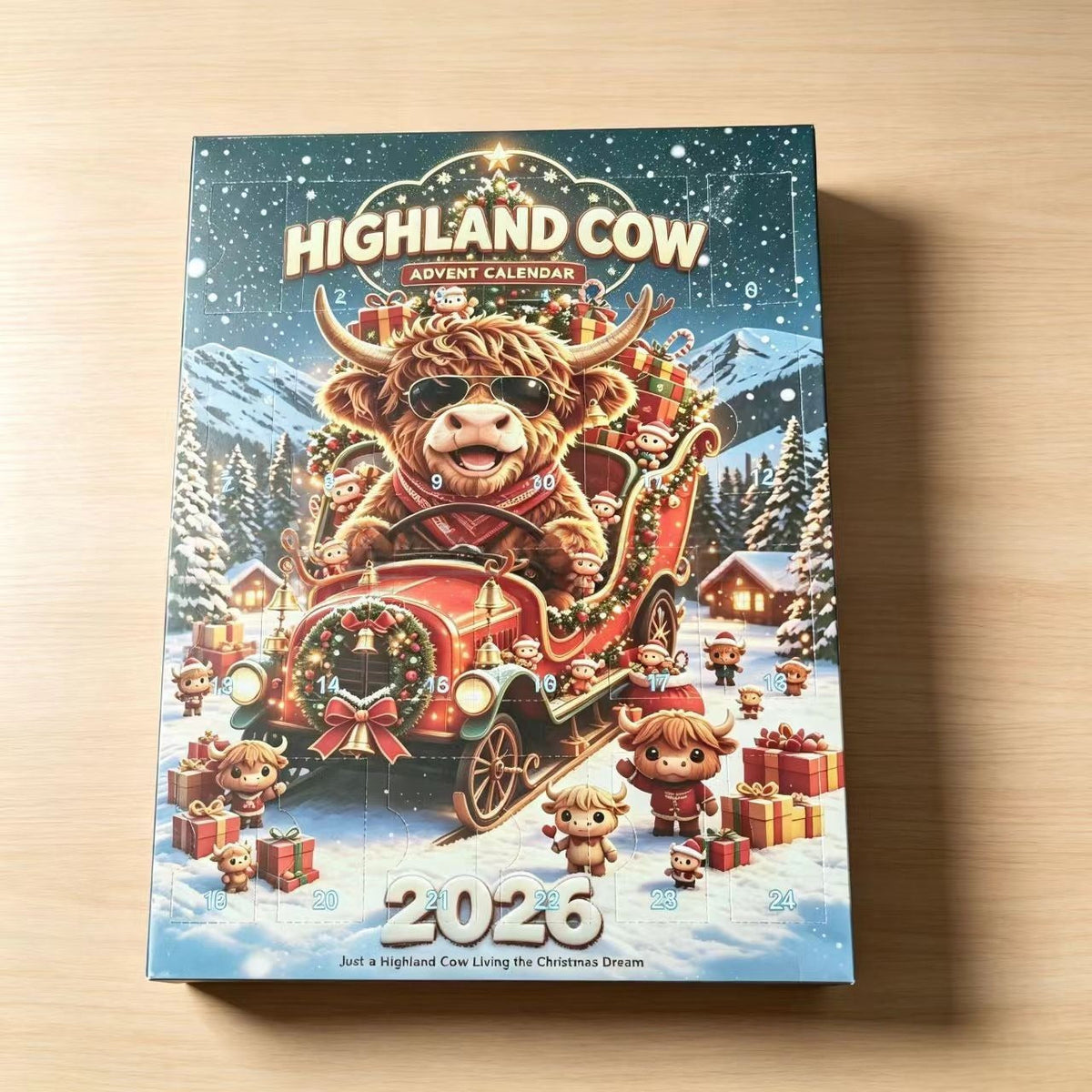 🐂🎄 2026 Highland Cow 24‑Day Christmas Advent Calendar Collectible 3D Figurines