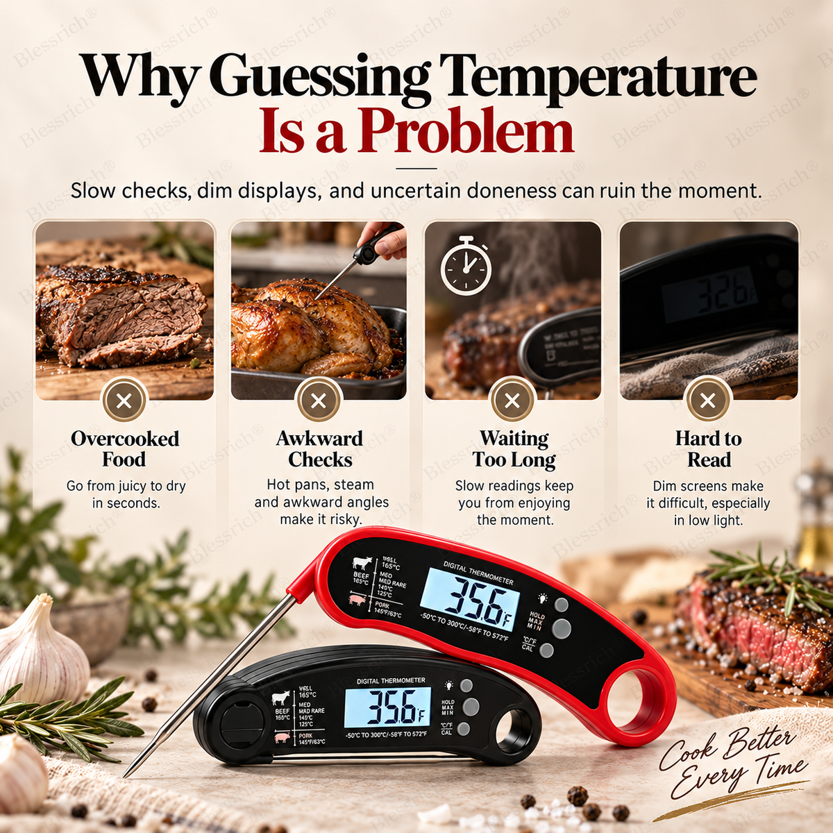 🔥 Stop Guessing! Instant-Read Digital Meat Thermometer 🌡️ – 0.8s Fast Reading | ±1°C Accuracy | Waterproof | Backlit LCD | Foldable 110mm Probe | °C/°F | Perfect for Steak, BBQ, Grilling, Baking & Cooking 🎉 Limited-Time Deal