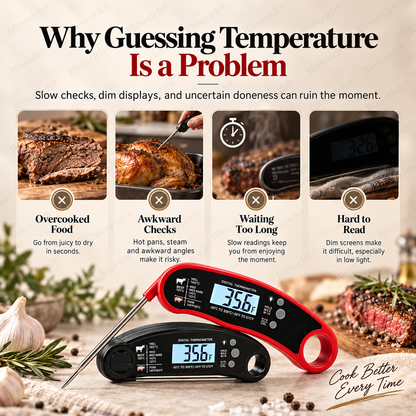 🔥 Stop Guessing! Instant-Read Digital Meat Thermometer 🌡️ – 0.8s Fast Reading | ±1°C Accuracy | Waterproof | Backlit LCD | Foldable 110mm Probe | °C/°F | Perfect for Steak, BBQ, Grilling, Baking & Cooking 🎉 Limited-Time Deal