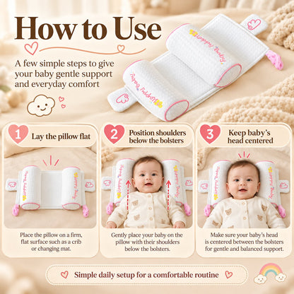 👶Infant Shaped Headrest-Bilateral positioning pillow column, gentle guide head sleeping posture