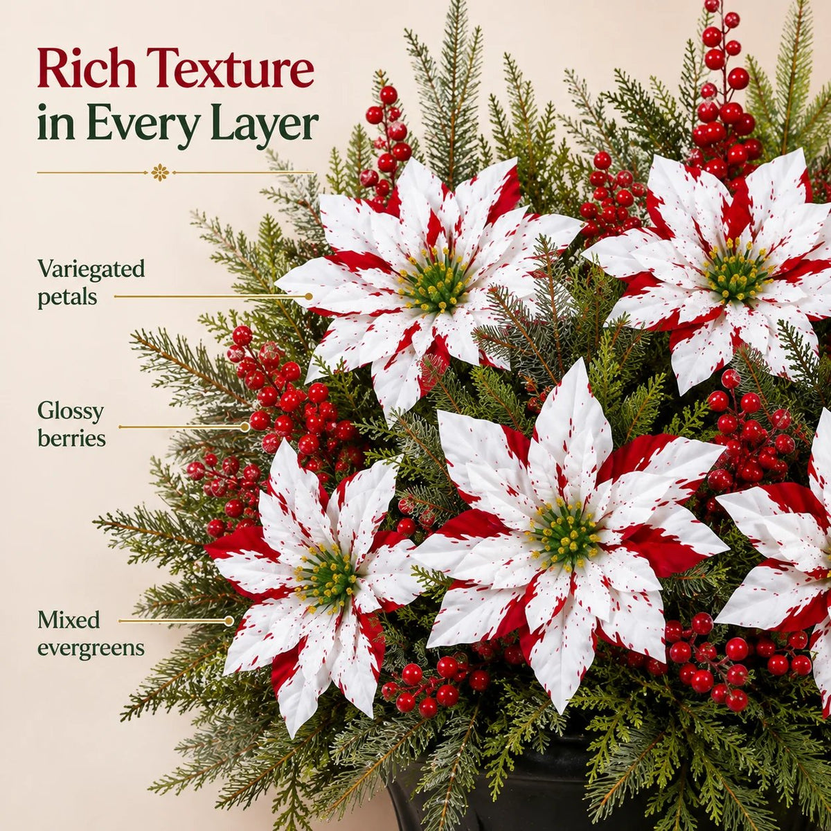 ❤️ Christmas Poinsettia Arrangement — Festive Holiday Decor 🎄🌺 6 Bunches Recommended for the Full Look ✨