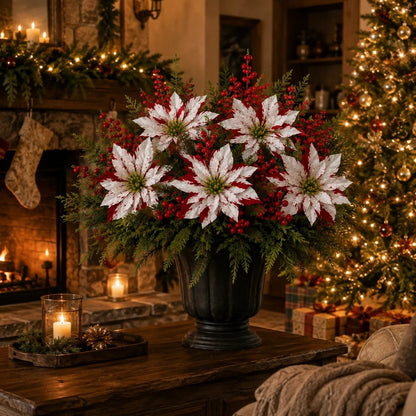 ❤️ Christmas Poinsettia Arrangement — Festive Holiday Decor 🎄🌺 6 Bunches Recommended for the Full Look ✨