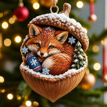 🌰🐿 Woodland Nut Hideaway Christmas Ornament – 3D-Style Raised Detail Forest Animal Keepsake