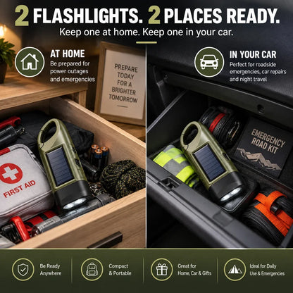 2-Pack Solar Hand Crank Emergency Flashlights – USB-C Rechargeable Outdoor Lights