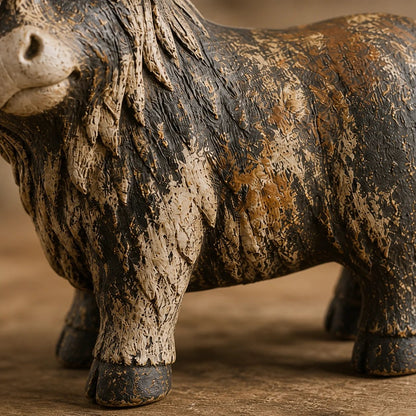 🐮 Rustic Highland Cows Figurine – Charming Farmhouse Tabletop Decor