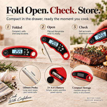 🔥 Stop Guessing! Instant-Read Digital Meat Thermometer 🌡️ – 0.8s Fast Reading | ±1°C Accuracy | Waterproof | Backlit LCD | Foldable 110mm Probe | °C/°F | Perfect for Steak, BBQ, Grilling, Baking & Cooking 🎉 Limited-Time Deal