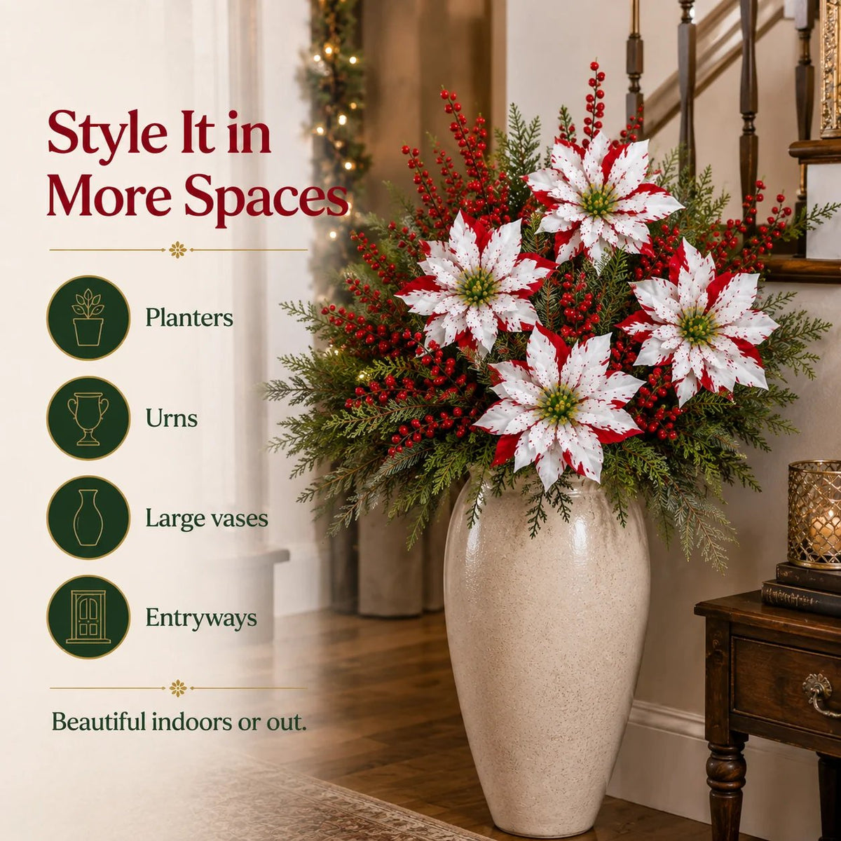 ❤️ Christmas Poinsettia Arrangement — Festive Holiday Decor 🎄🌺 6 Bunches Recommended for the Full Look ✨