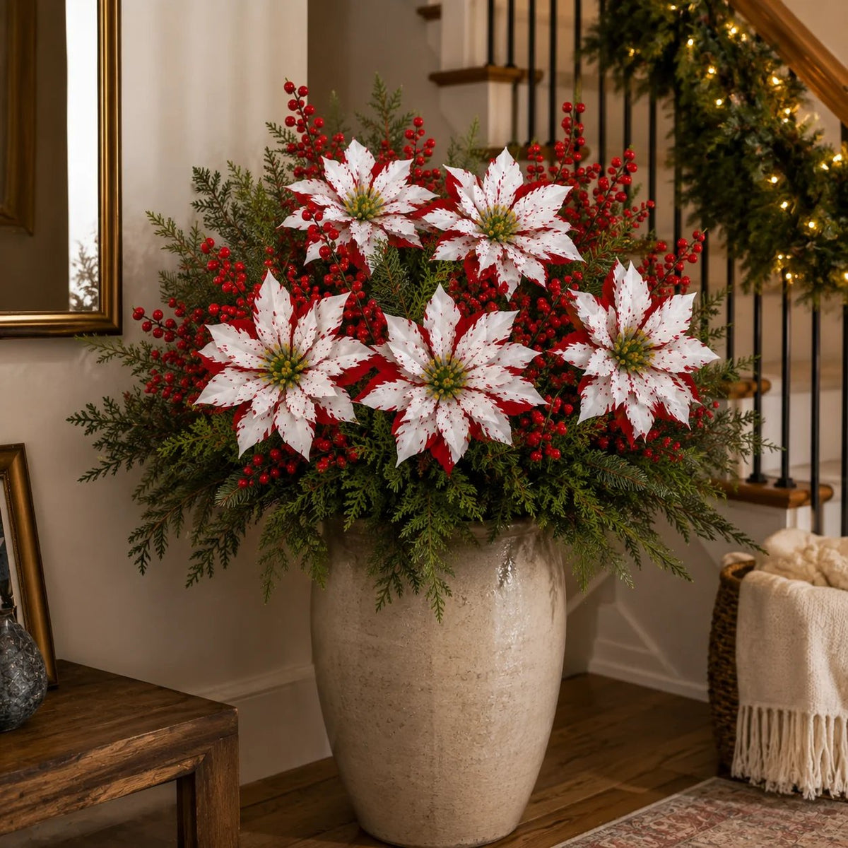 ❤️ Christmas Poinsettia Arrangement — Festive Holiday Decor 🎄🌺 6 Bunches Recommended for the Full Look ✨