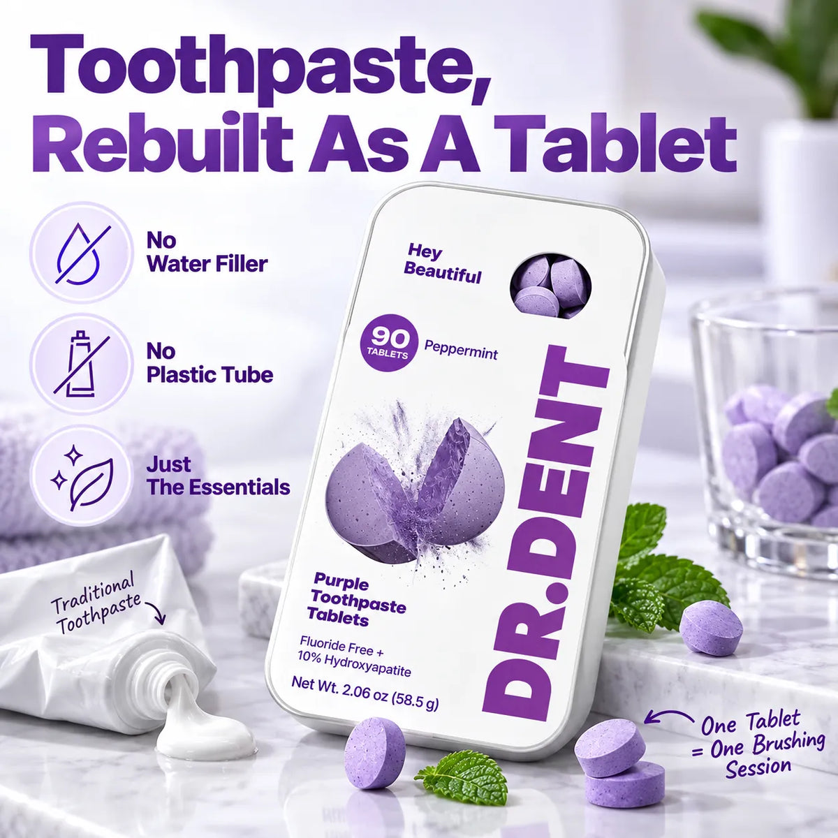 🔥😍BUY 1 GET 1 FREE-Purple Toothpaste Tablets With Hydroxyapatite & PAP🦷