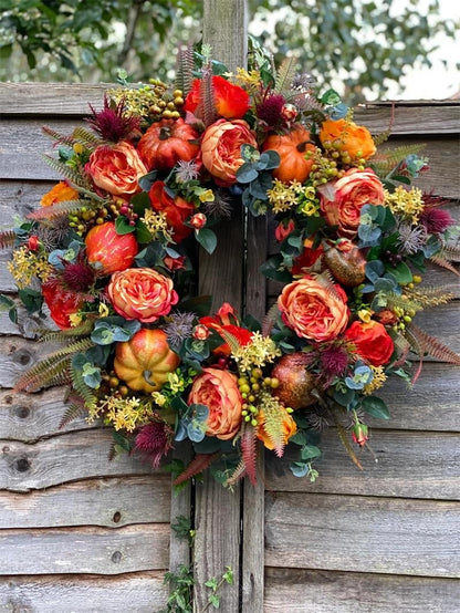 🍂 Handmade Peony & Pumpkin Wreath — Cozy Fall Charm 🎃