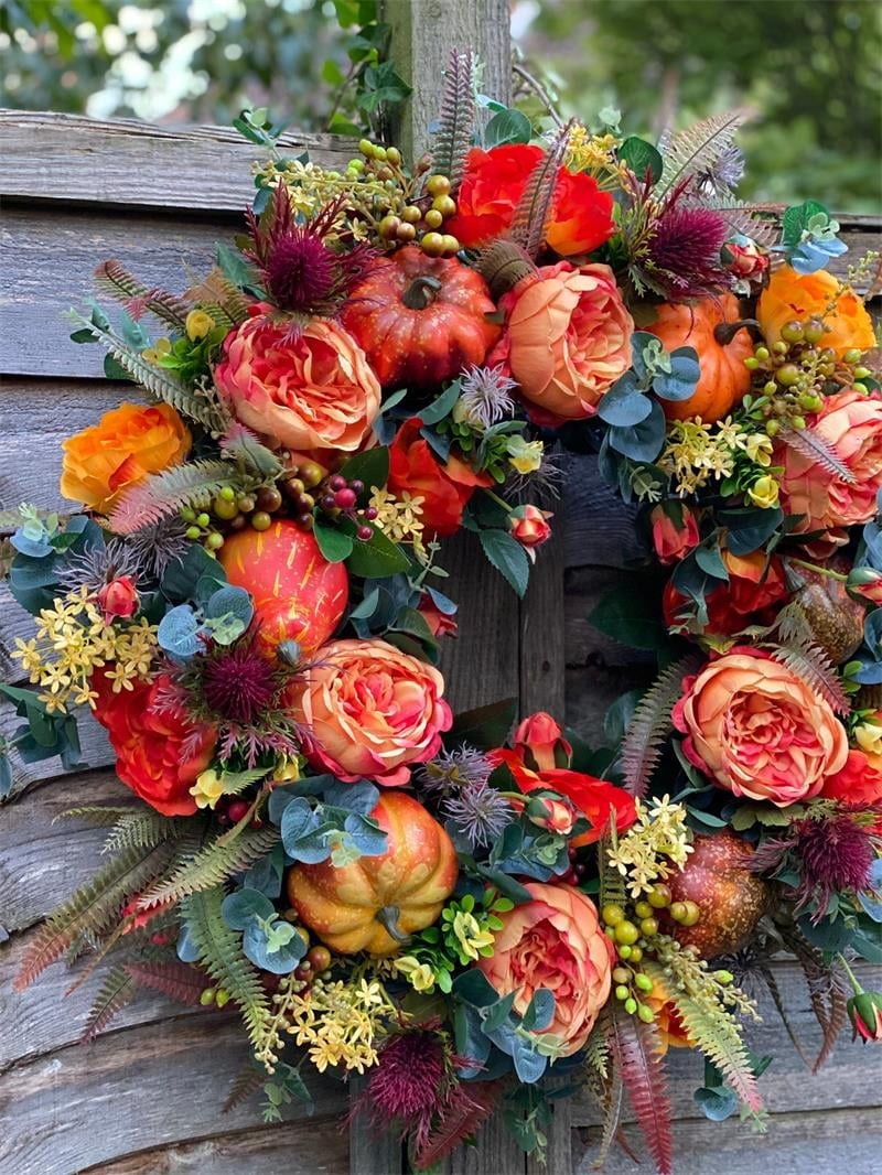 🍂 Handmade Peony & Pumpkin Wreath — Cozy Fall Charm 🎃