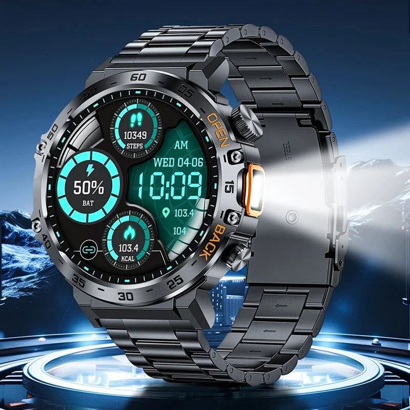 🏔️ Outdoor Smartwatch – Rugged, LED Flashlight & Bluetooth Calling – For Sports, Fitness & Adventure 🔦