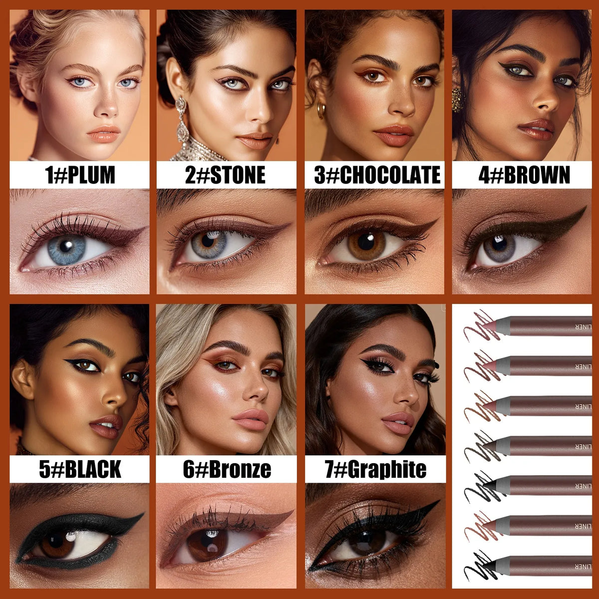 ✨7 Colors Eyeliner Pencil,24 Hour Waterproof Smudge-Proof Eye Liner Pencil