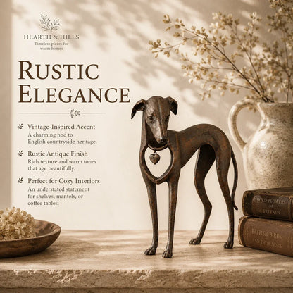 Heritage Heart Sighthound Sculpture – Vintage Iron Dog Accent for Timeless Interiors
