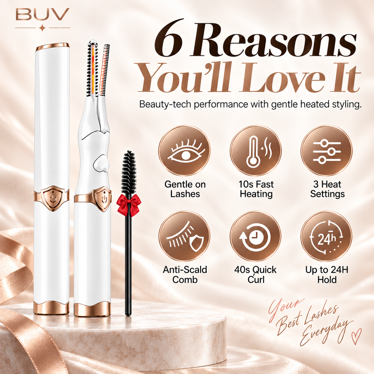 2-in-1 Heated Eyelash Curler, 3 Temperature Modes, USB Rechargeable