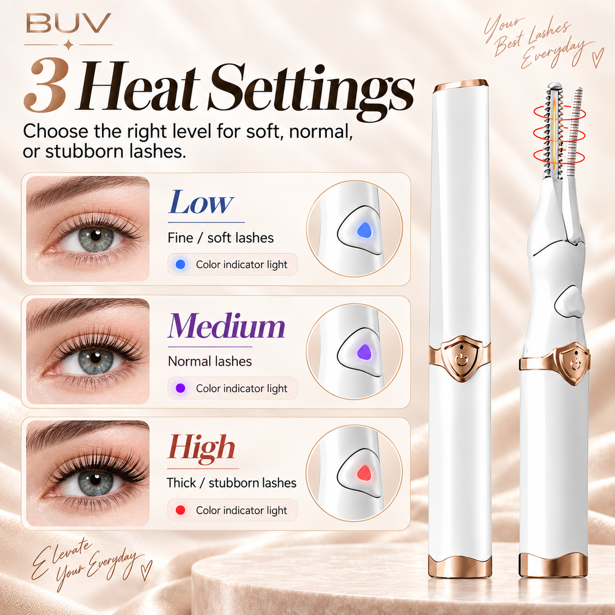 2-in-1 Heated Eyelash Curler, 3 Temperature Modes, USB Rechargeable