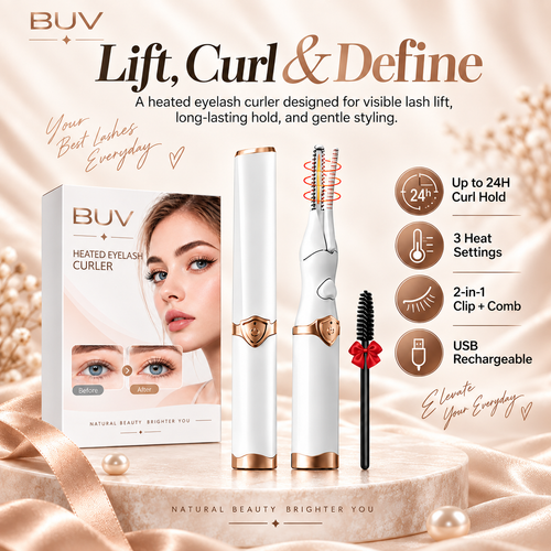 2-in-1 Heated Eyelash Curler, 3 Temperature Modes, USB Rechargeable