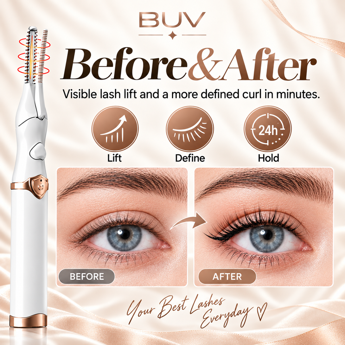 2-in-1 Heated Eyelash Curler, 3 Temperature Modes, USB Rechargeable