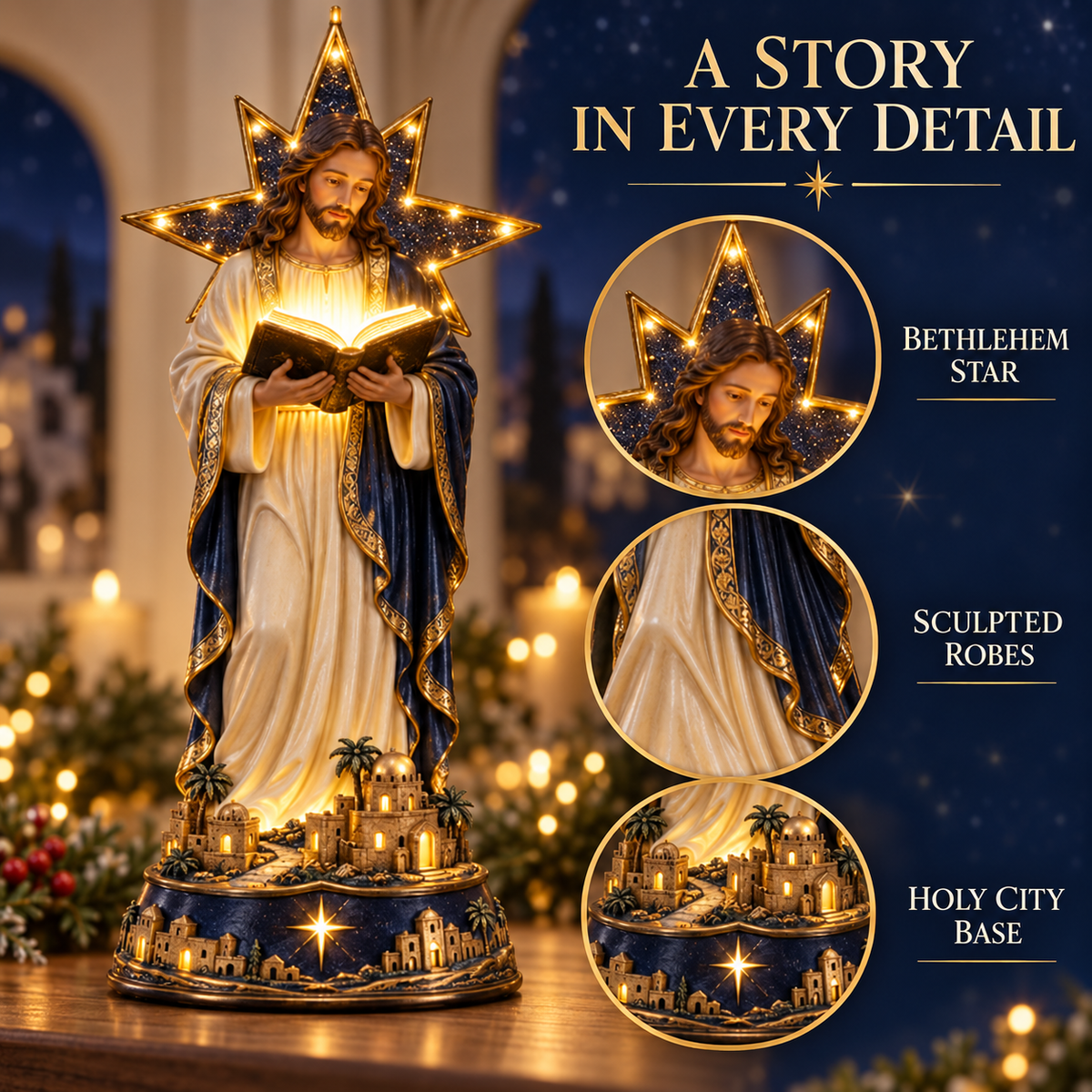 ✝️Bethlehem Star Jesus Lighted Figurine – Illuminated Bible Christian Tabletop Décor