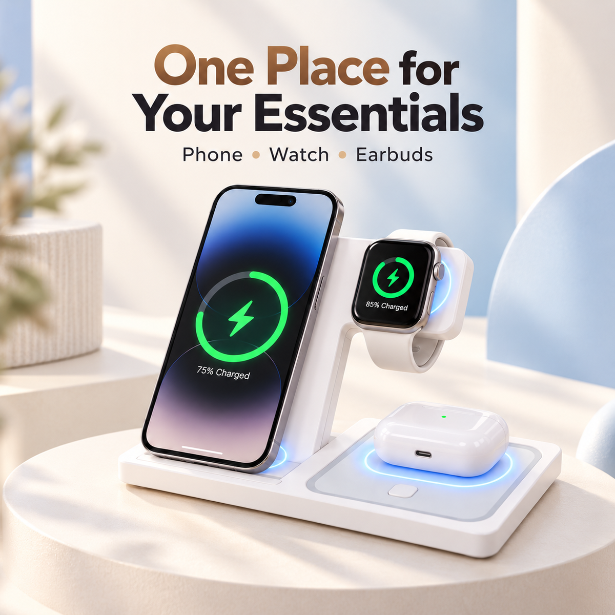 ⚡ FoldCharge 3-in-1 Wireless Charging Station