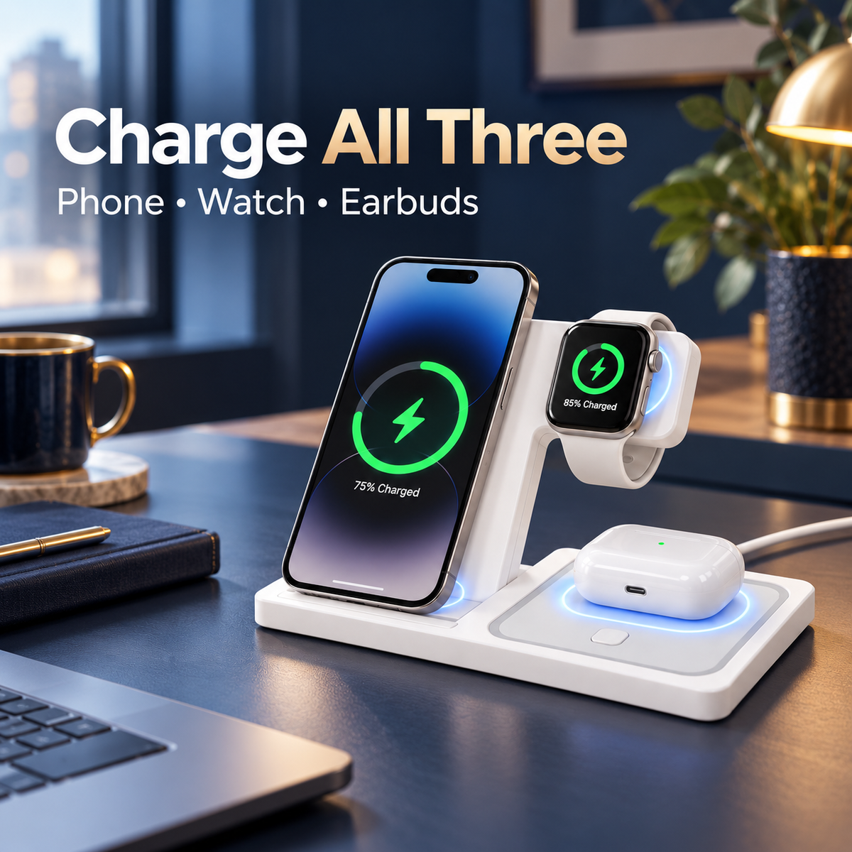 ⚡ FoldCharge 3-in-1 Wireless Charging Station