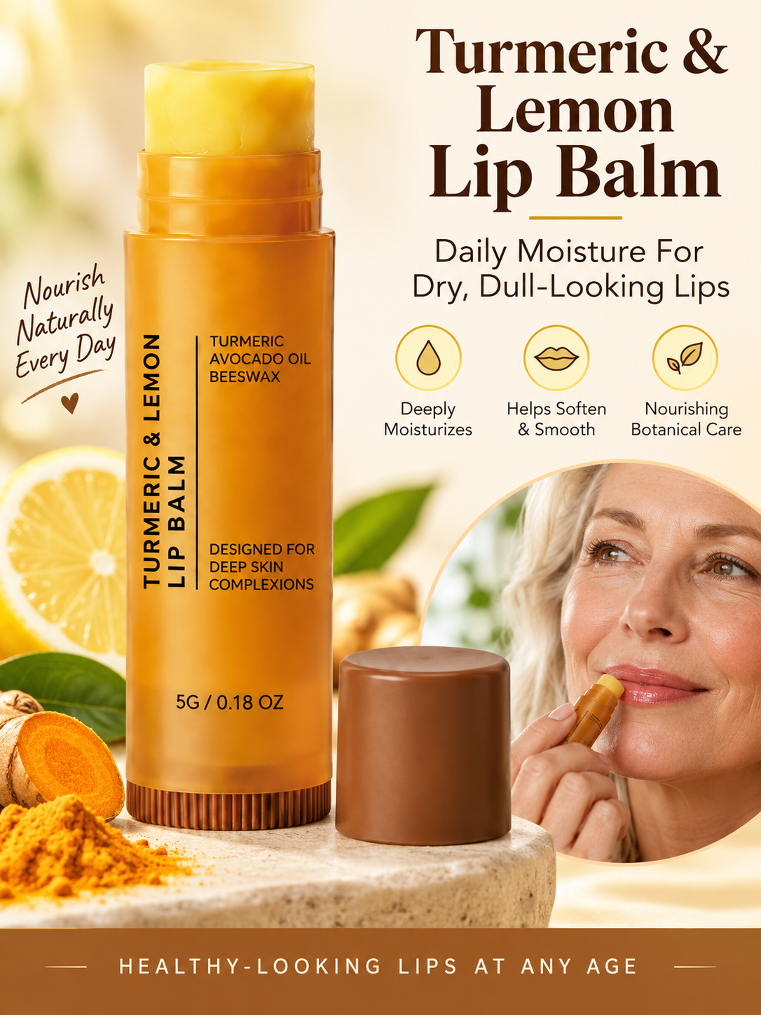 💋 Beauty Deal – Turmeric Lemon Nourishing Lip Balm ✨ Hydrating Lip Care for a Smooth, Healthy-Looking Smile 🌿