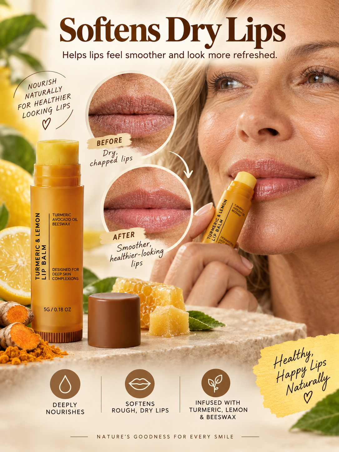 💋 Beauty Deal – Turmeric Lemon Nourishing Lip Balm ✨ Hydrating Lip Care for a Smooth, Healthy-Looking Smile 🌿