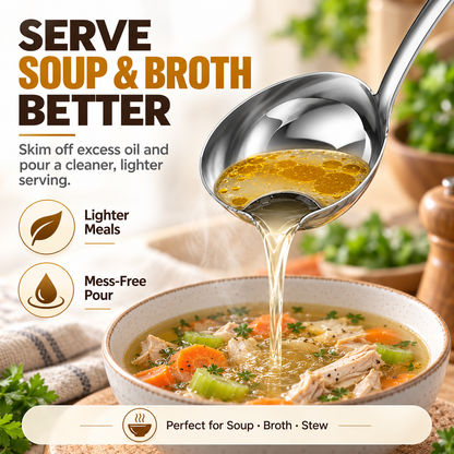 🍲 Food-Grade Stainless Steel Broth Ladle with Built-In Oil Strainer