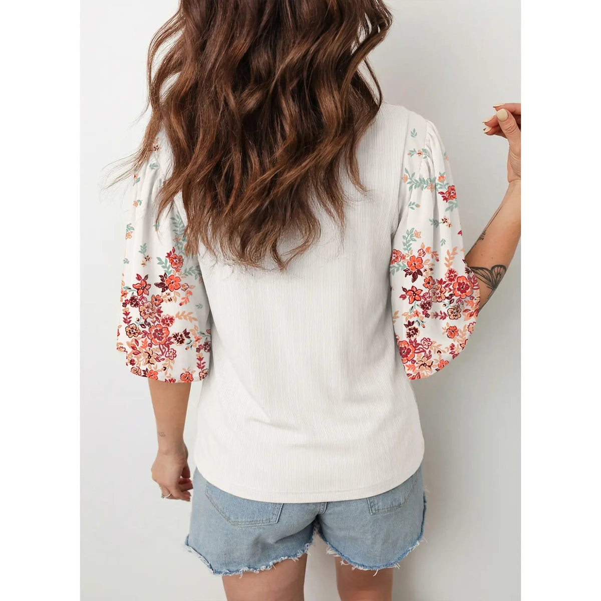 EVALESS 2026 New Women Boho Floral Patchwork Blouse, Crew Neck 3/4 Sleeve Ribbed Loose Stretchy T Shirt, Trendy Spring Summer Casual Tops