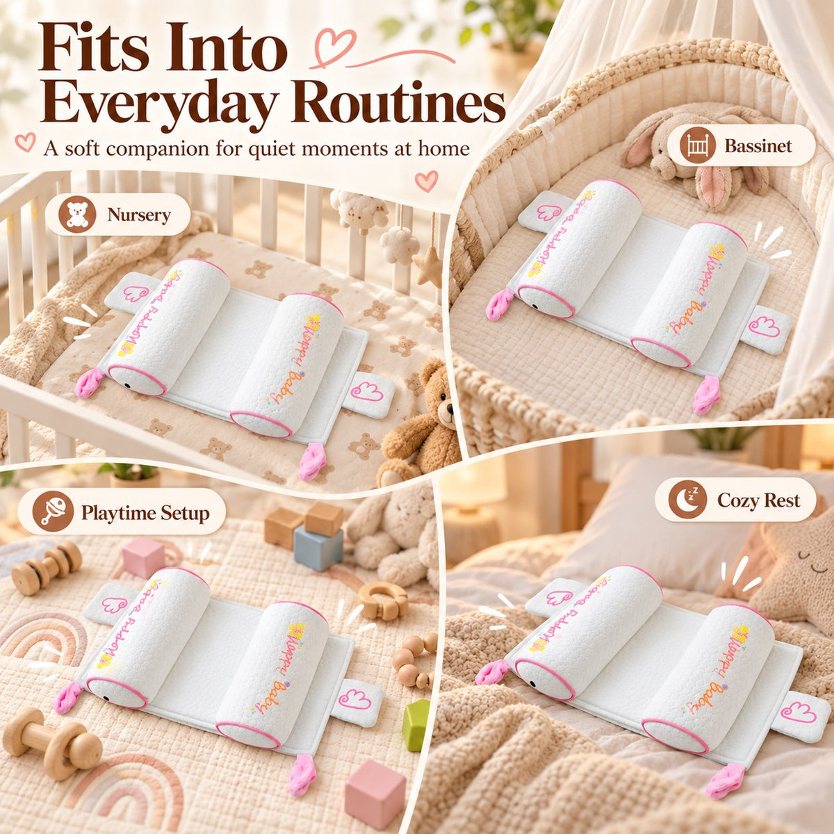 👶Infant Shaped Headrest-Bilateral positioning pillow column, gentle guide head sleeping posture