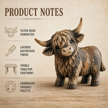 🐮 Rustic Highland Cows Figurine – Charming Farmhouse Tabletop Decor