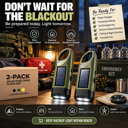 2-Pack Solar Hand Crank Emergency Flashlights – USB-C Rechargeable Outdoor Lights